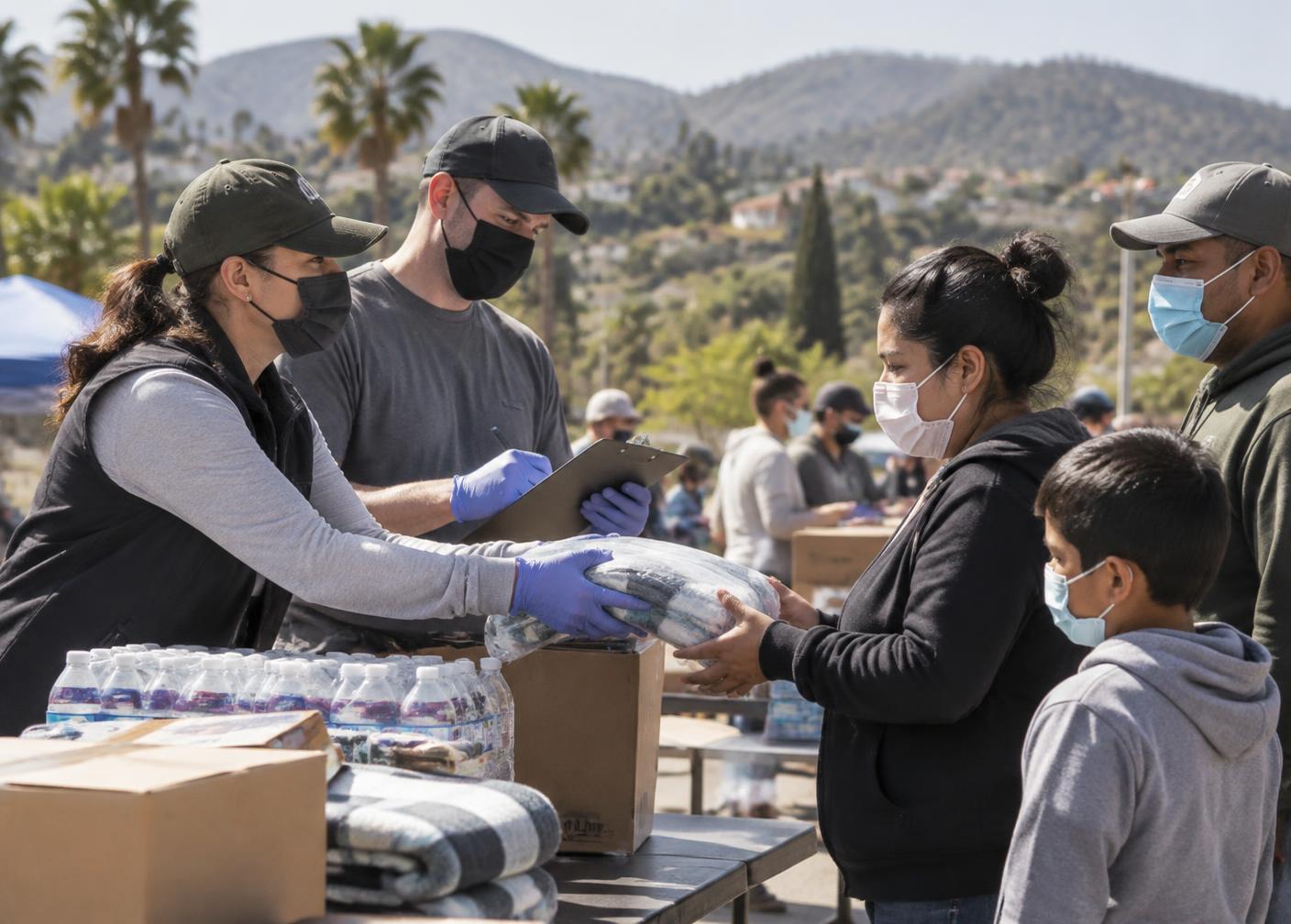 Volunteers and community members organizing practical support together